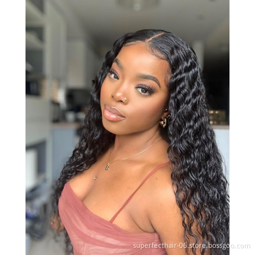 Wholesale Brazilian Virgin Hair Pre Plucked With Baby Hair Transparent Lace Front Wigs Deep Wave For Black Women Wigs